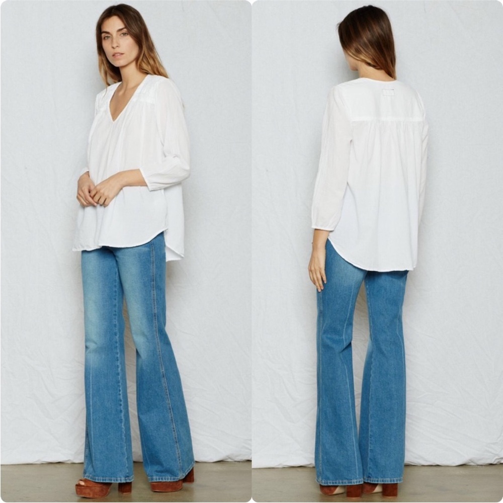 Current/Elliott White Boho Peasant Picnic Blouse Top Women’s Small Gauze Lace - Picture 9 of 13